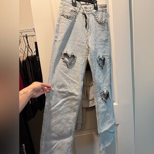 Rhinestone heart jeans